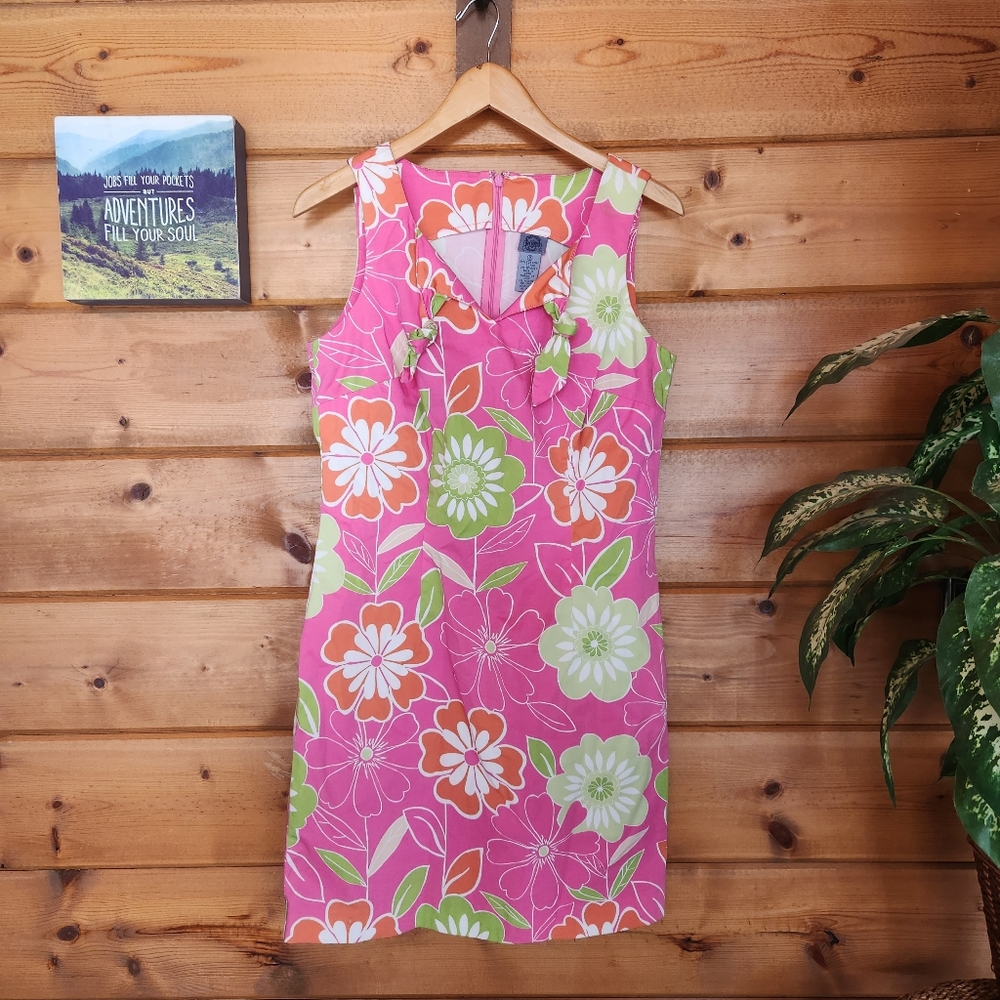 Cambridge Dry Goods 💜 Pink Tropical Floral‎ Stretch Sheath Dress Sleeveless 8